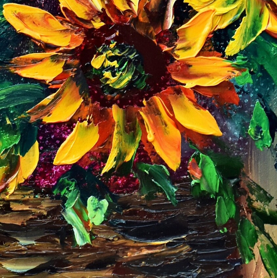 Sunflower Wicker Basket Blue Bloom Bouquet Warm Floral Painting Poster - Image 4