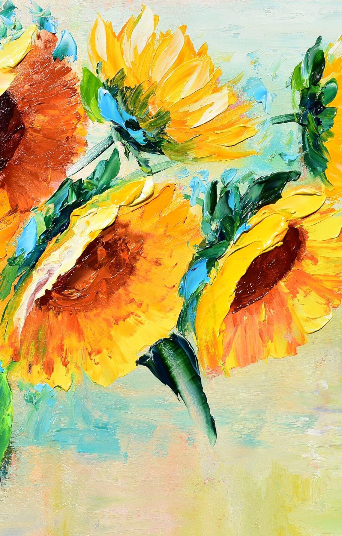 Sunflower Wall Art Still Life Painting Wildflowers Oil Art Palette Knife Art Impasto Wall Art Yellow Flowers Sunflowers Painting Flower Oil - Image 2