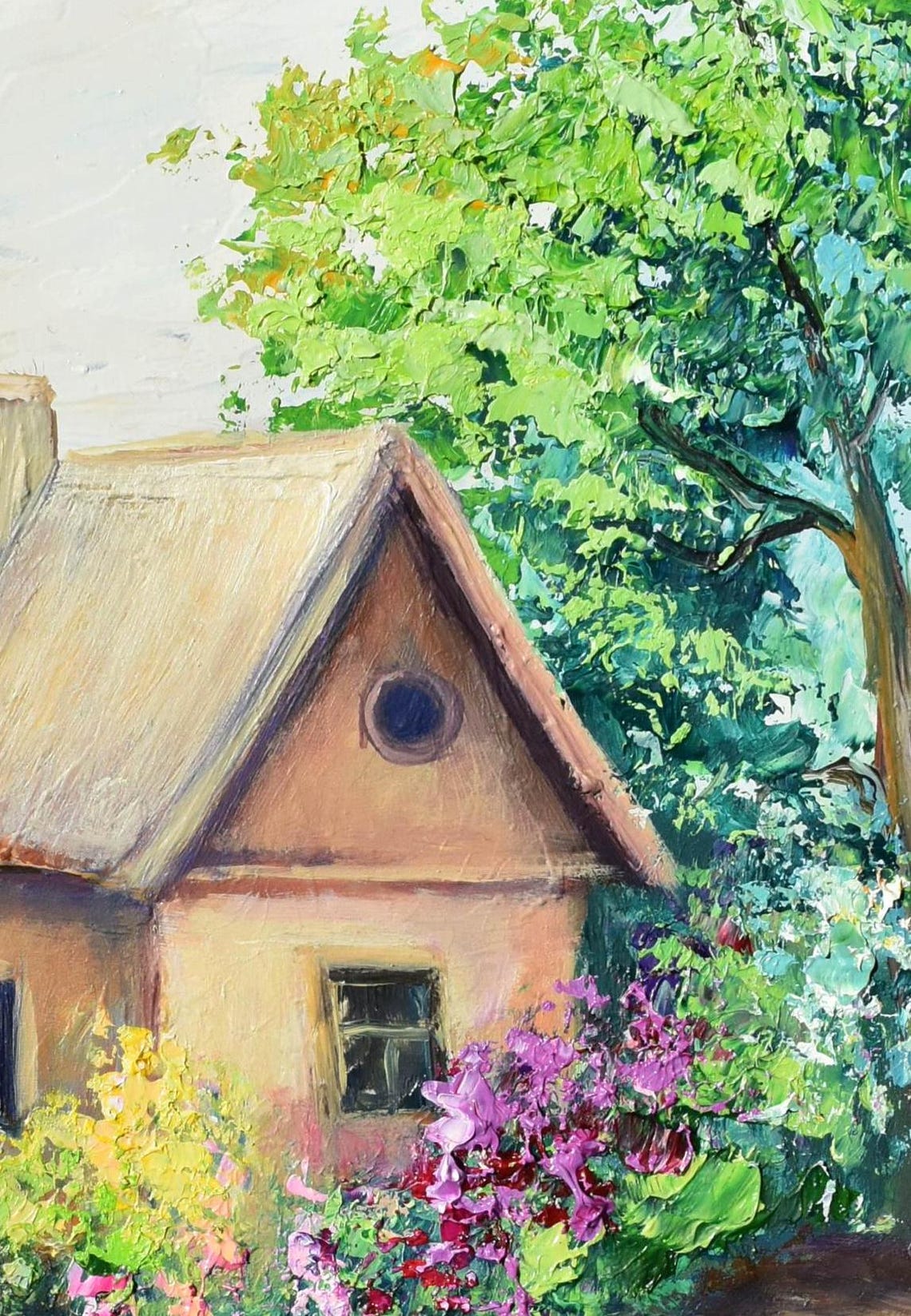 Country Cottage Flower Garden Path Summer Impasto Oil Painting Poster - Image 2