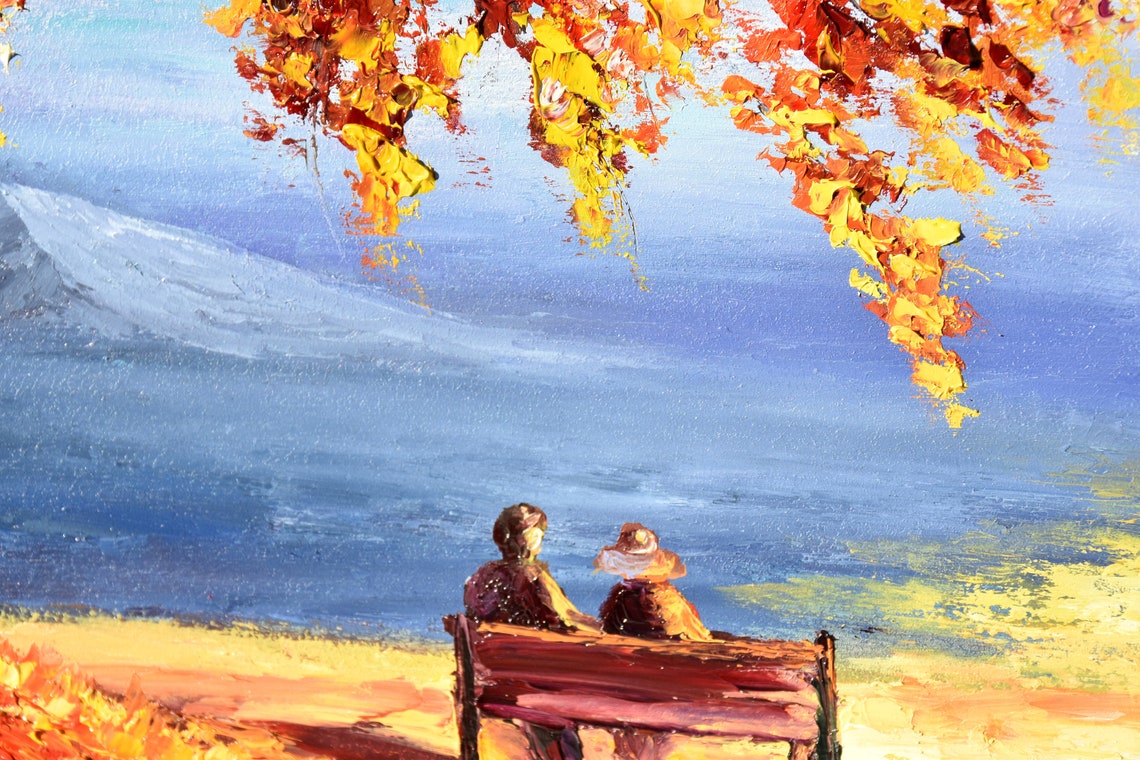 Fall Art Autumn Painting People In Love Art Forest Landscape Art Autumn Landscape Sunset Nature Sunset Landscape Oil Art River Bank Painting - Image 4