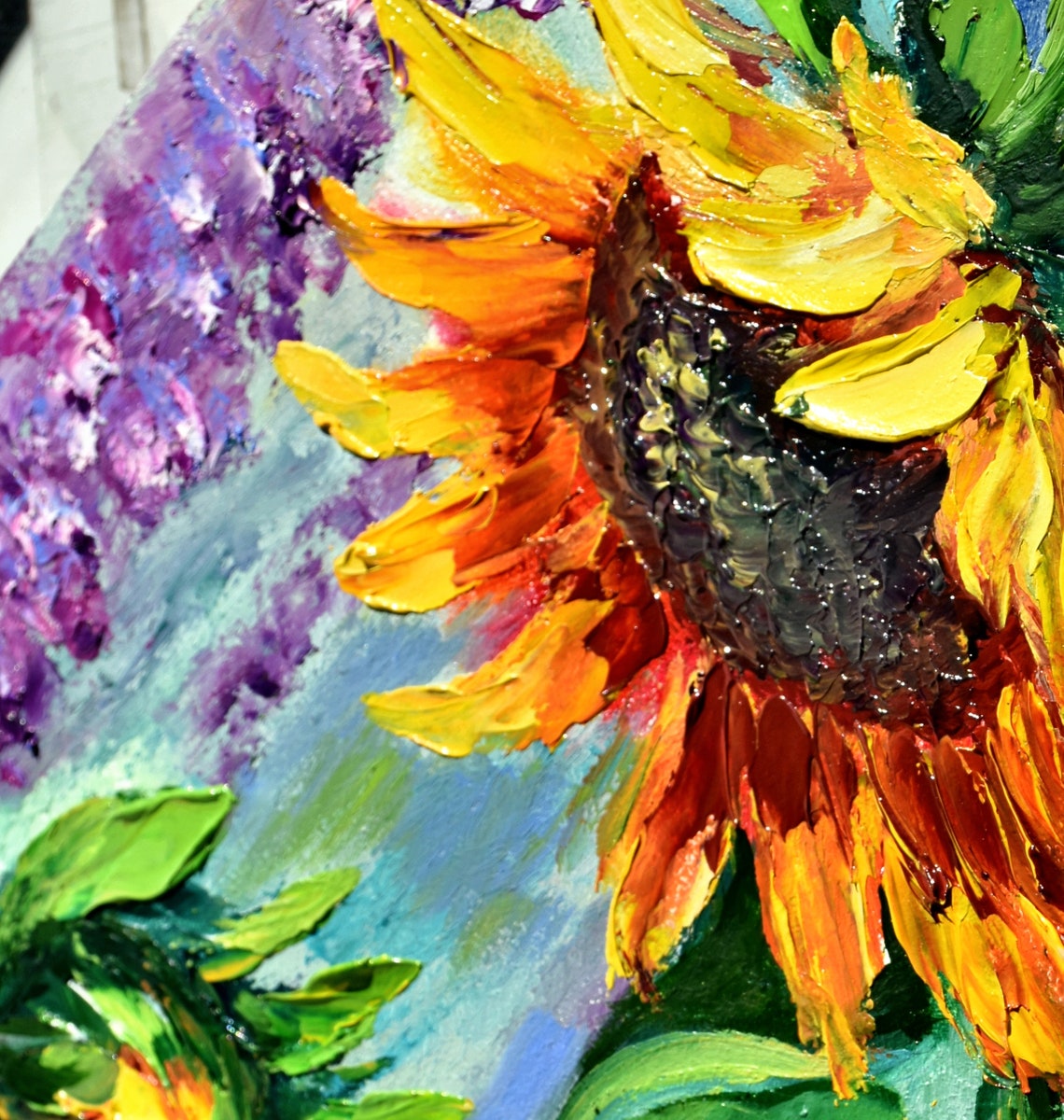 Art Bird Painting Birds Art Sunflowers Painting Bird Oil Painting Flower Oil Painting Sunflower Art Original Landscape Oil Sunflowers Flower - Image 2