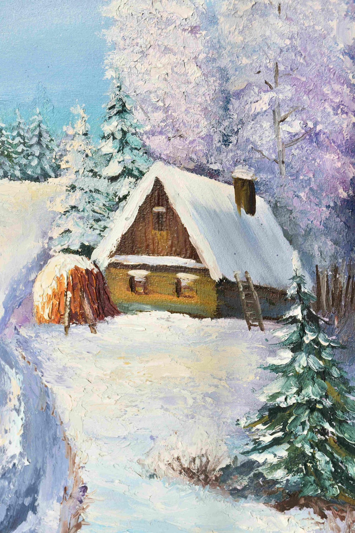 Winter Painting Winter Landscape Art Winter Oil Painting Hand Painted Artwork Winter Landscape Art Landscape Forest Winter Cozy Painting - Image 2