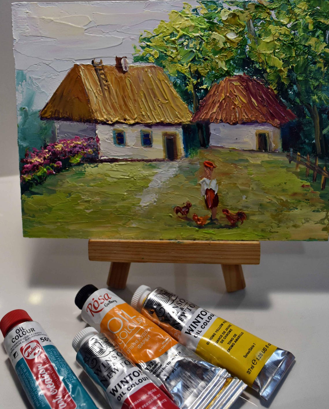 Ukrainian Landscape Ukrainian Flowers Ukrainian House Art Folk Art Painting Ukraine Art Impasto Painting Original Oil Art Ukrainian Art - Image 4