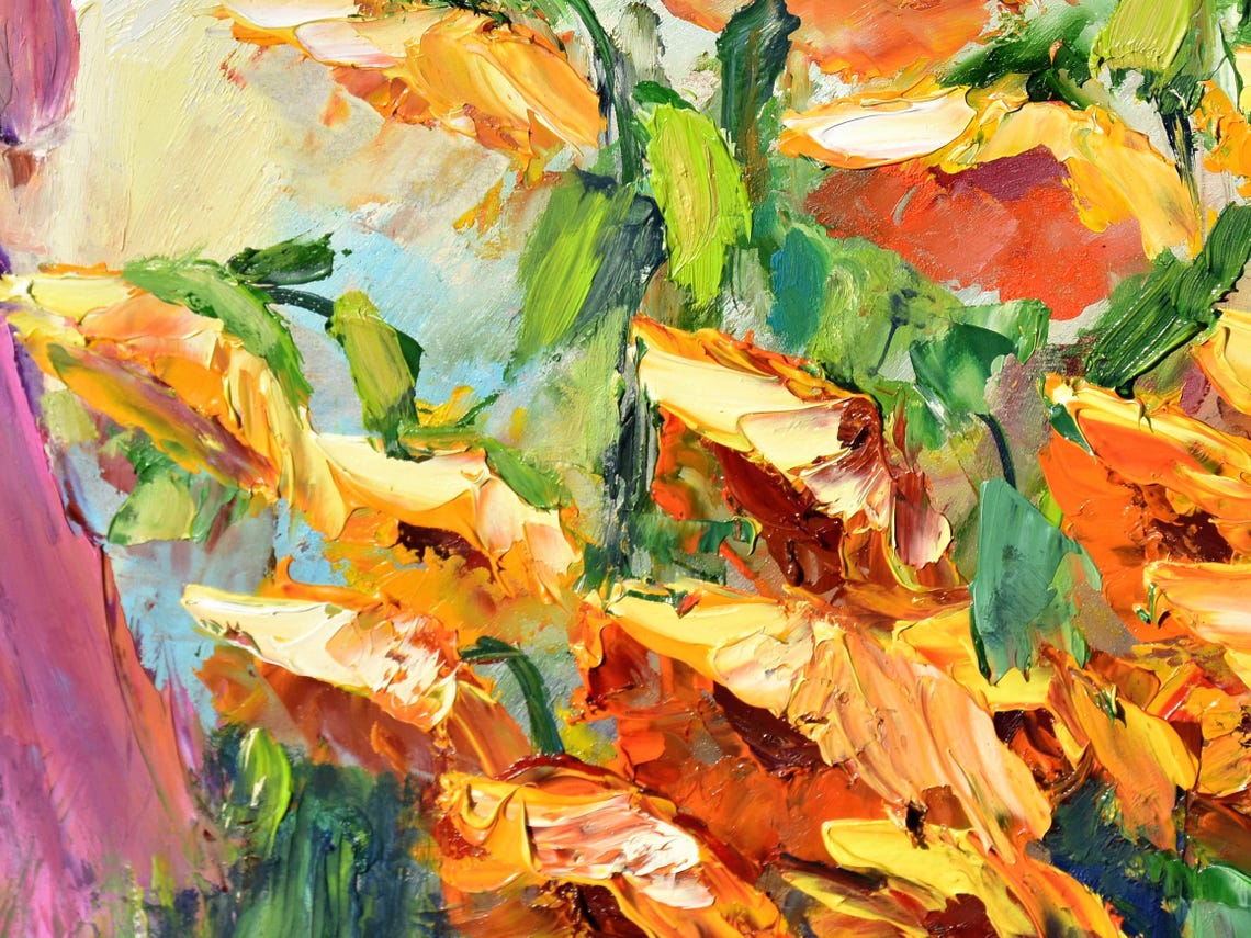 Summer Landscape Girl With Flower Art Landscape Painting Sunflower Painting Woman Painting Landscape Flowers Impasto Oil Painting Sunflowers - Image 4