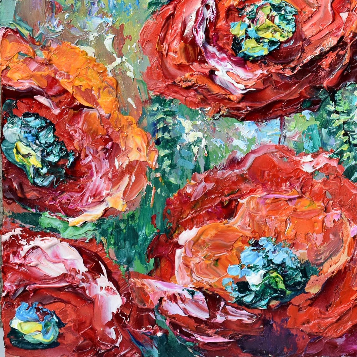 Poppy Painting Flower Artwork Oil Art Poppy Wall Art Flower Meadow Art Meadow Landscape Impasto Painting Original Artwork Wildflowers - Image 5