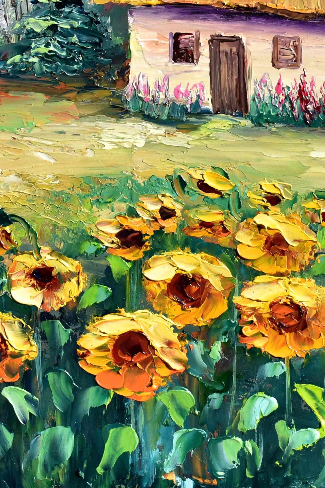 Ukrainian Art Summer Landscape Art Impasto Painting Sunflowers Art 3d Oil Painting Textured Painting Landscape Wall Art Summer Flower Art - Image 5