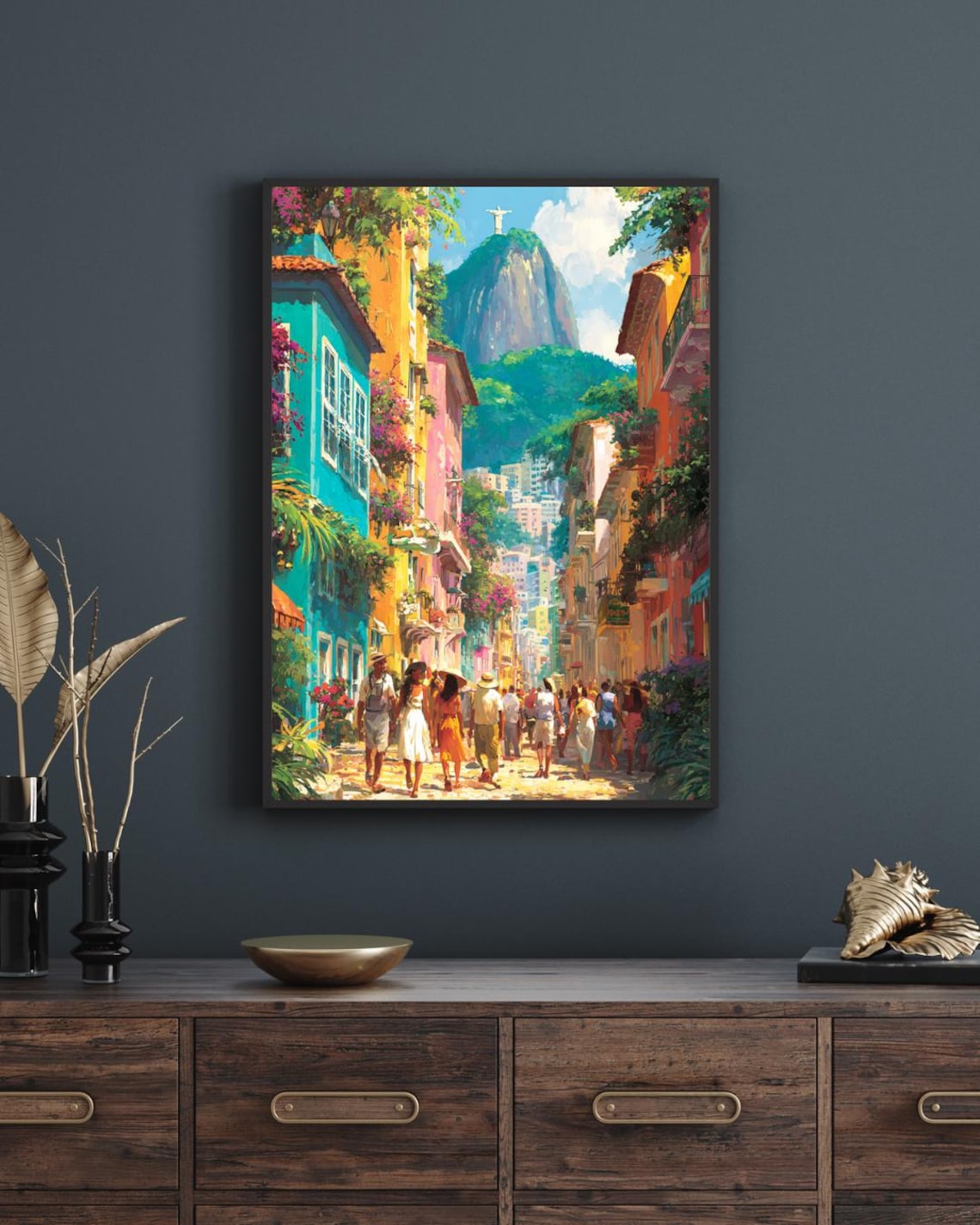 Rio de Janeiro Colorful Street Christ the Redeemer Brazil Travel Poster