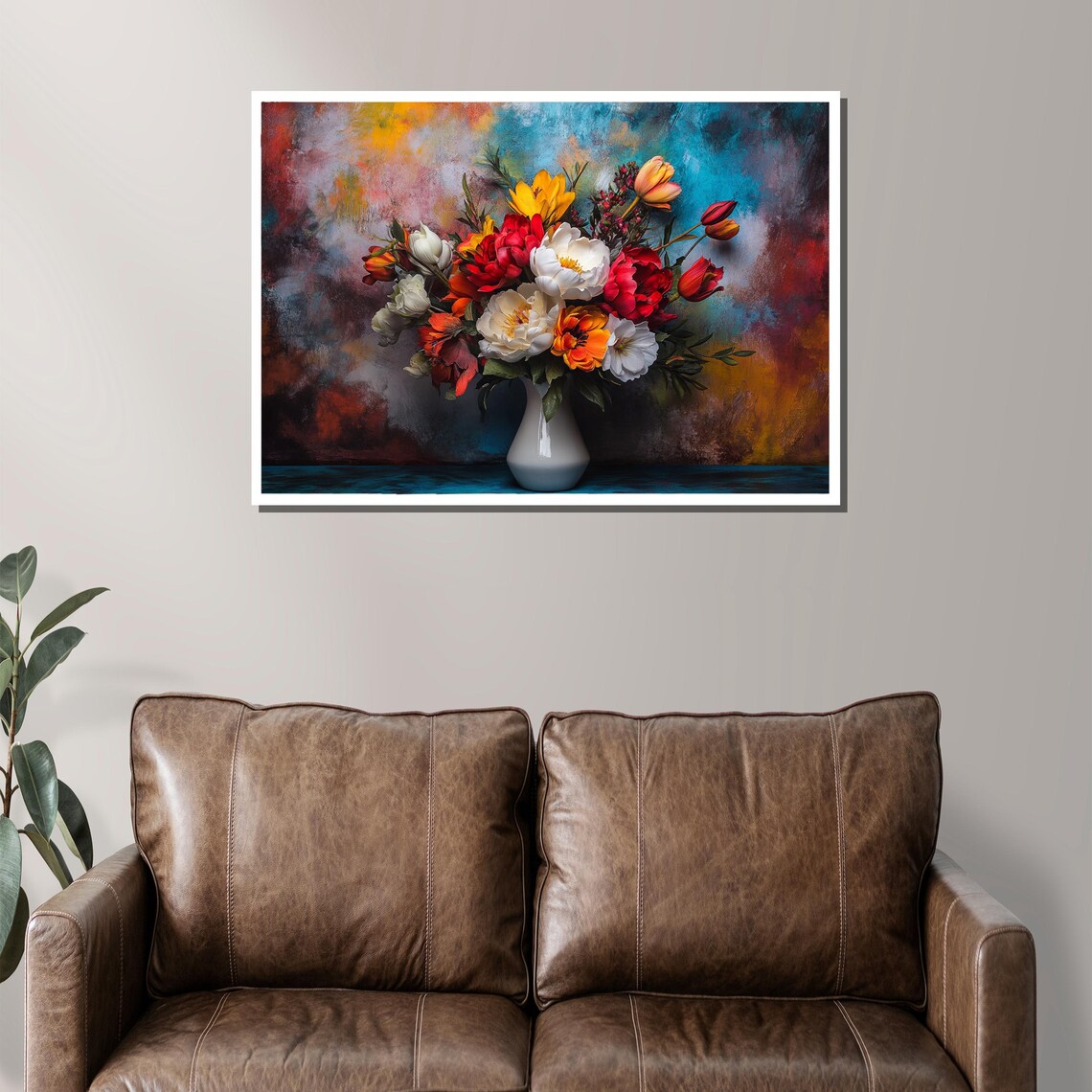 Vibrant Peony Lily And Tulip Bouquet In A White Vase Floral Poster - Image 2