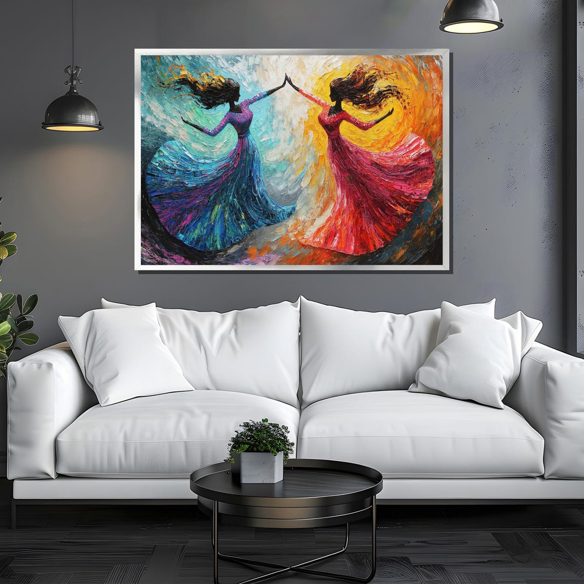 Vibrant Dancing Silhouettes Painting Expressive Abstract Art For Joyful Home Decor And Gift - Image 3