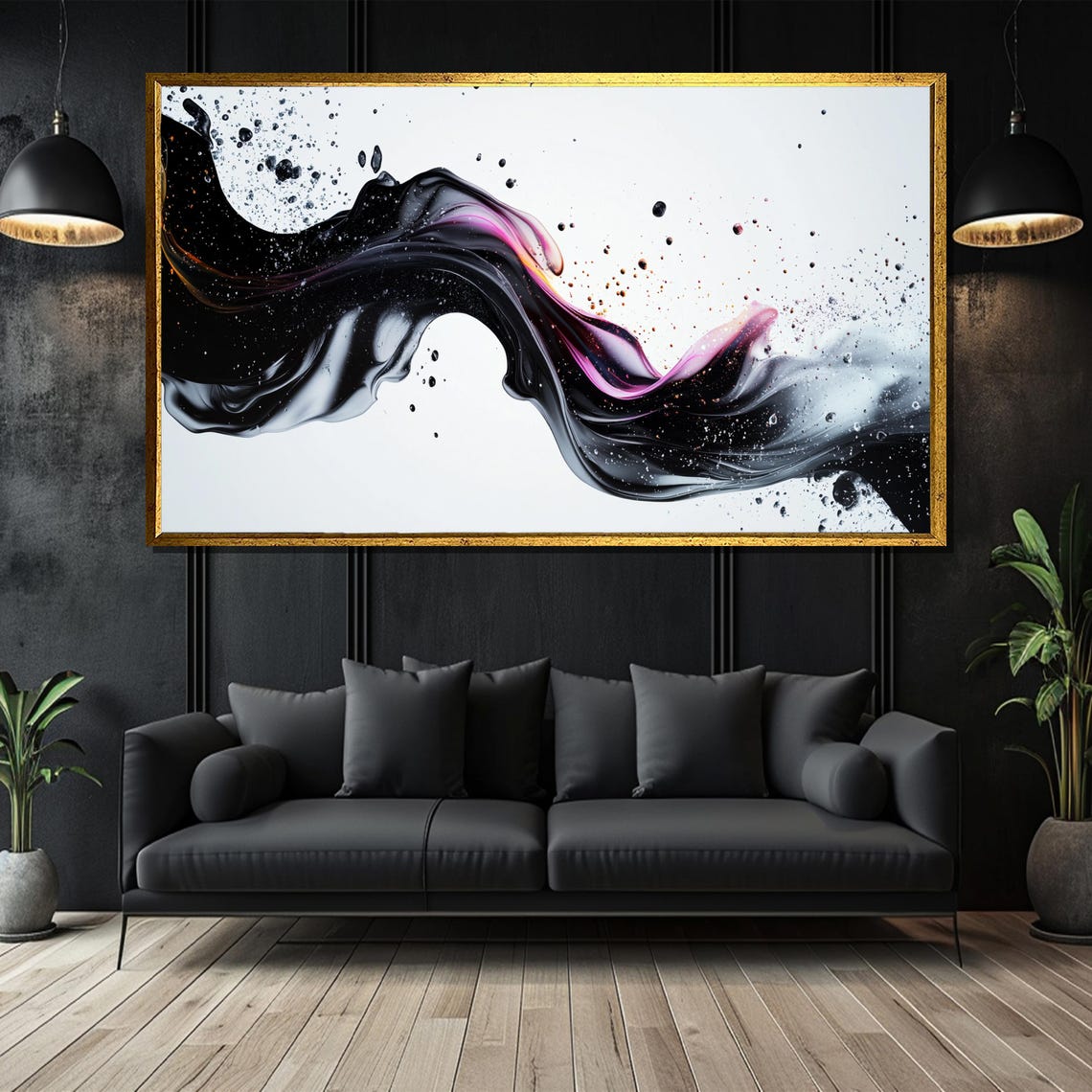 Black And Pink Fluid Ink Splash On Minimalist White Background Poster