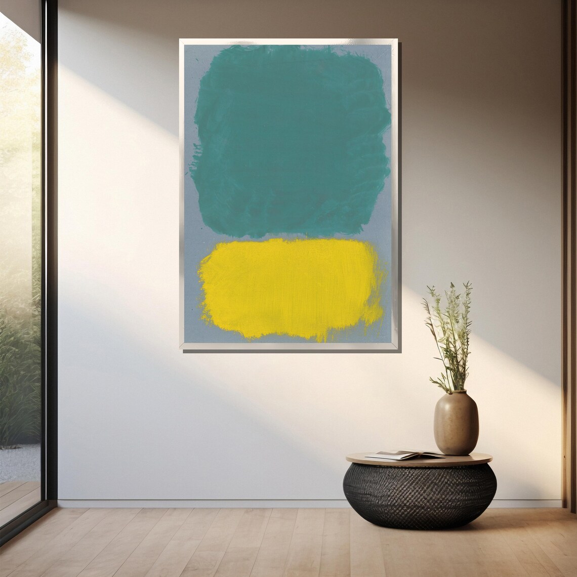 Vivid Teal Over Sunny Yellow Blocks Modern Abstract Art Poster - Image 3