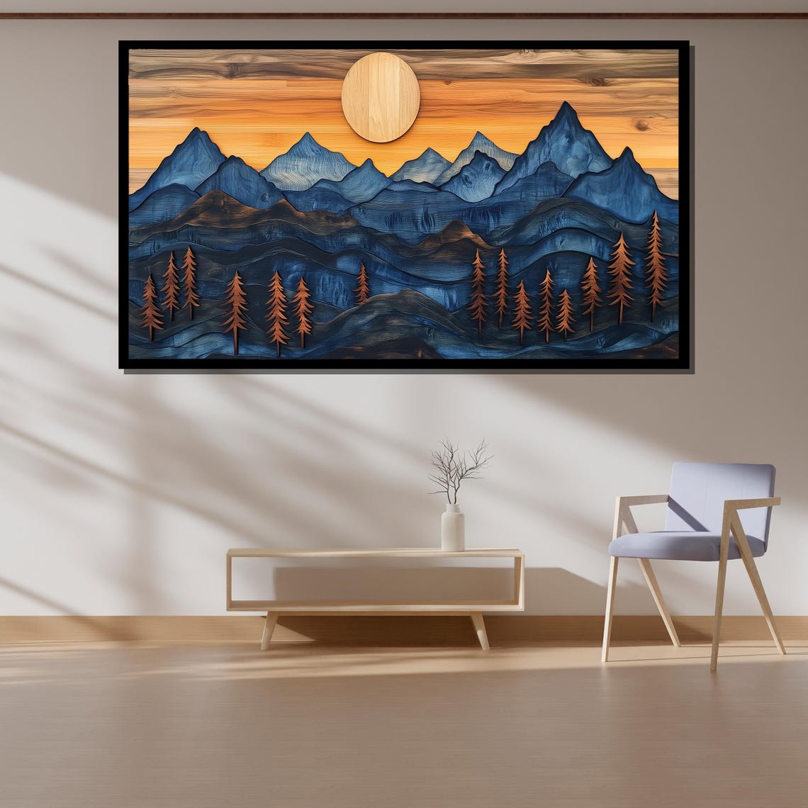 Layered Wooden Mountain Painting Sunset Forest Art Gift For Rustic Home Decor - Image 4