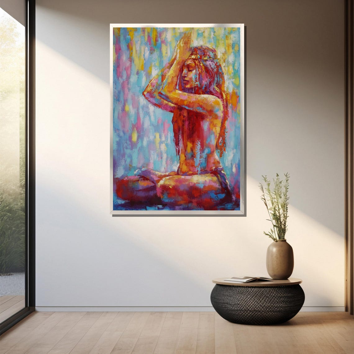 Colorful Abstract Woman Meditating In Prayer Pose Vibrant Zen Poster - Image 3