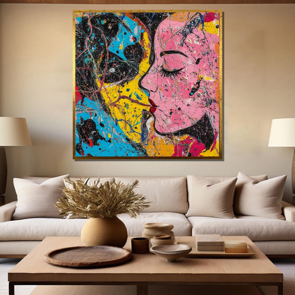 Vibrant Pop Art Abstract Kiss of Love in Bold Neon Colors Poster - Image 5