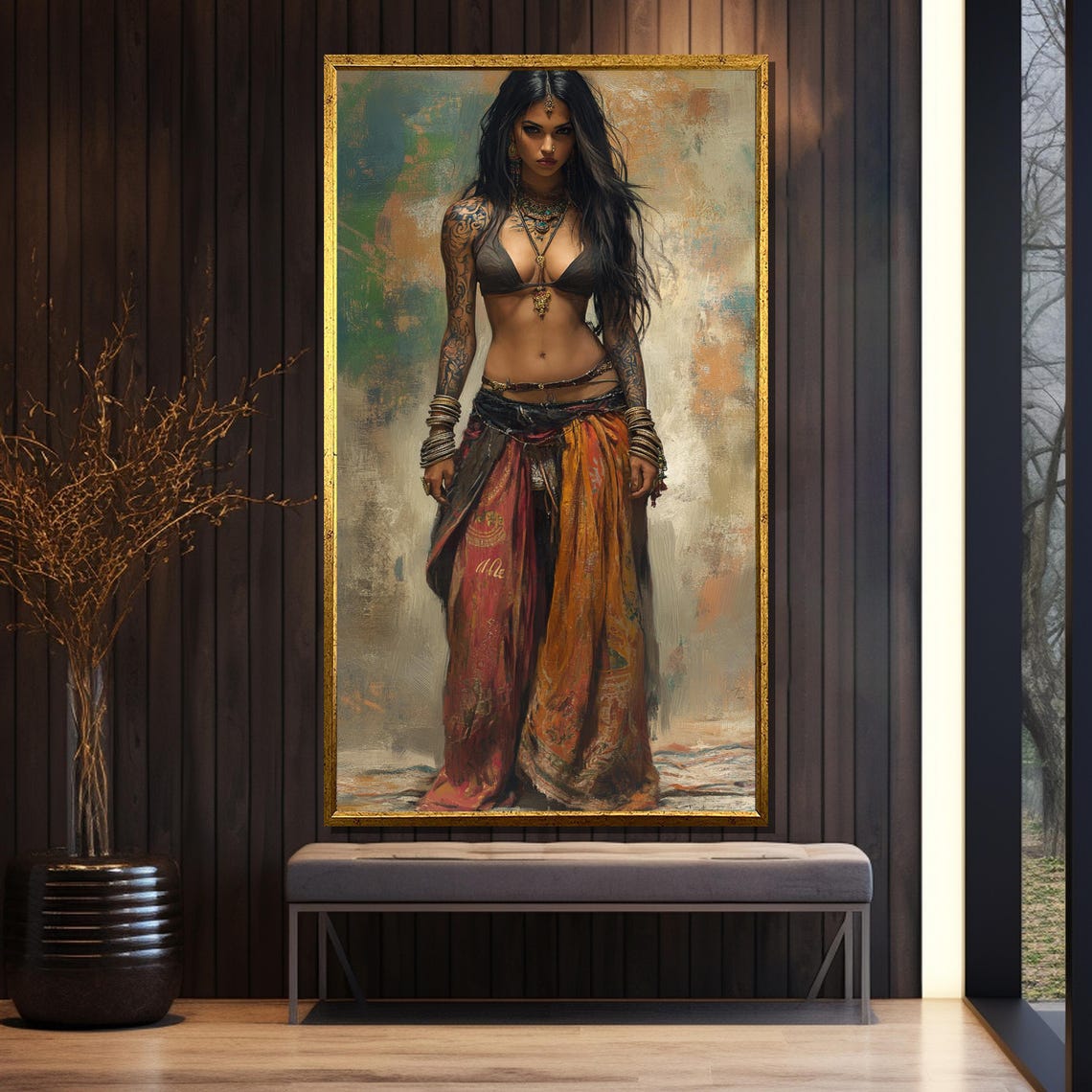 Bold Ethnic Beauty Painting Full Body Indian Woman In Vibrant Traditional Attire Perfect Cultural Art Gift - Image 5