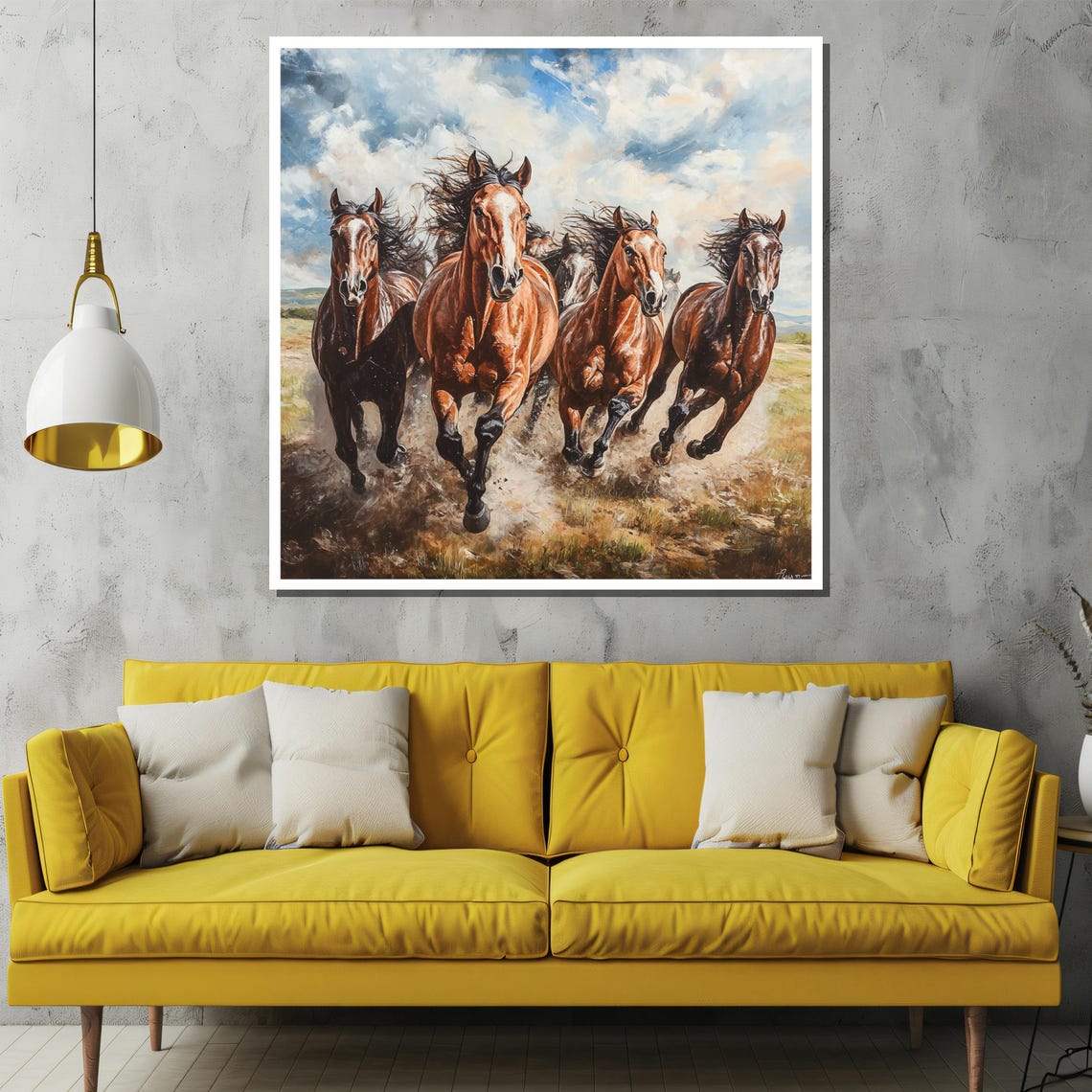 Galloping Chestnut Horses Charging Across Open Prairie Painting Poster - Image 2