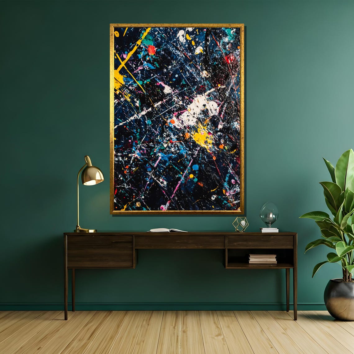 Navy Blue Splatter Paint On Midnight Dark Abstract Art Poster - Image 5