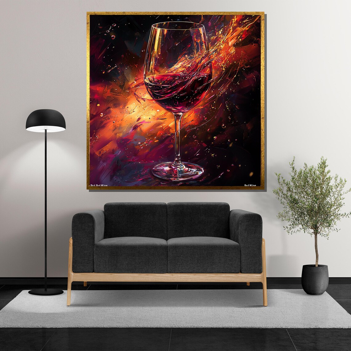 Fiery Red Wine Glass Painting Abstract Expressionist Art Bold Vibrant Wall Decor Modern Wine Lover Gift Luxury Home Artwork - Image 5