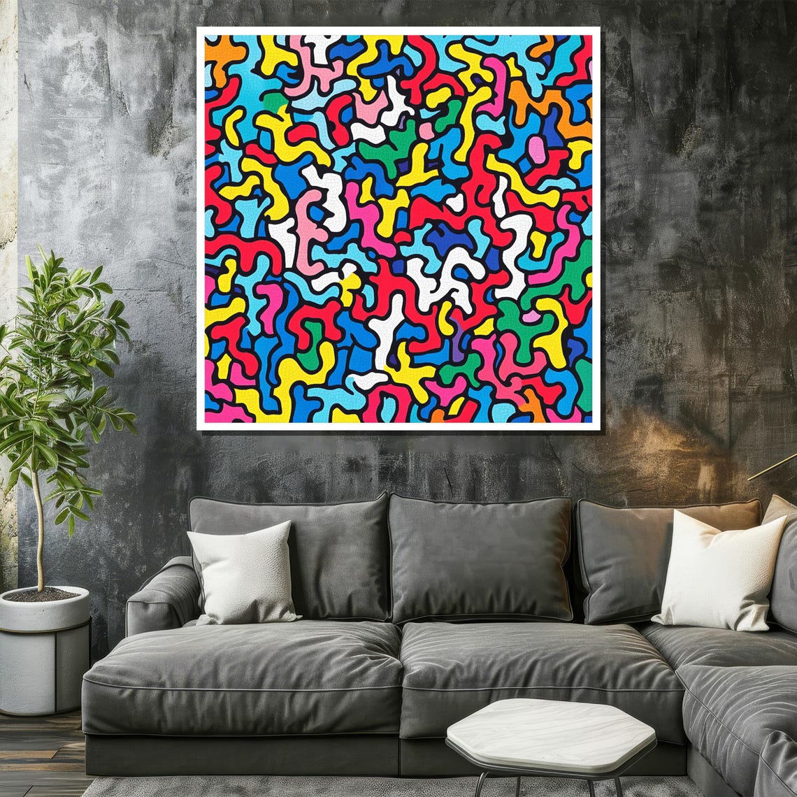 Colorful Abstract Painting Vibrant Geometric Wall Art Modern Graffiti Home Decor Psychedelic Pattern Artwork Unique Gift For Art - Image 2