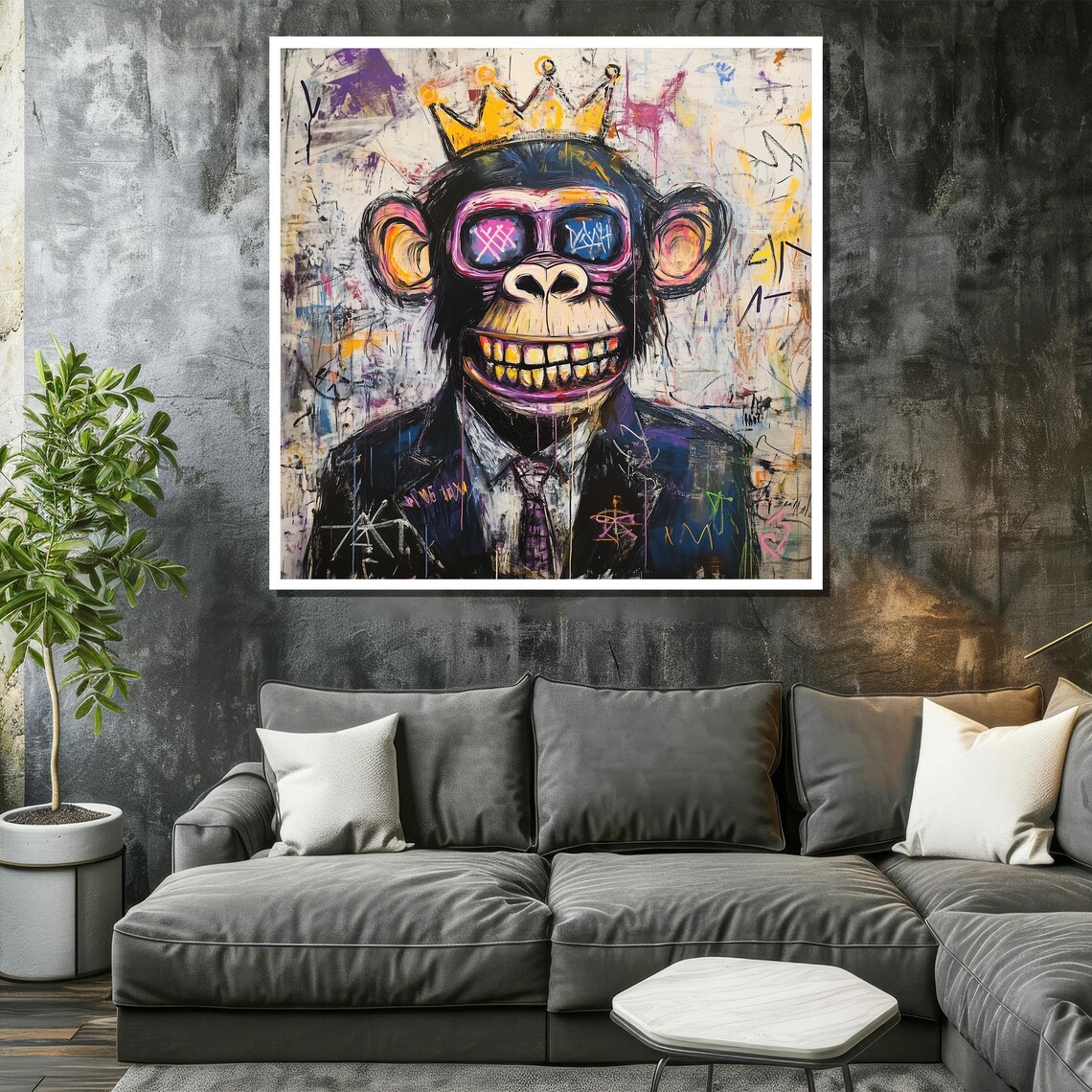 Graffiti Ape in Crown and Sunglasses Wearing Suit Pop Art Poster - Image 2
