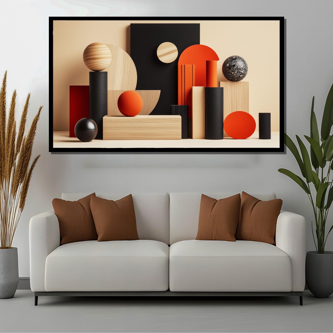 Red Black and Wood Sculptural Geometric Composition Abstract Poster - Image 4
