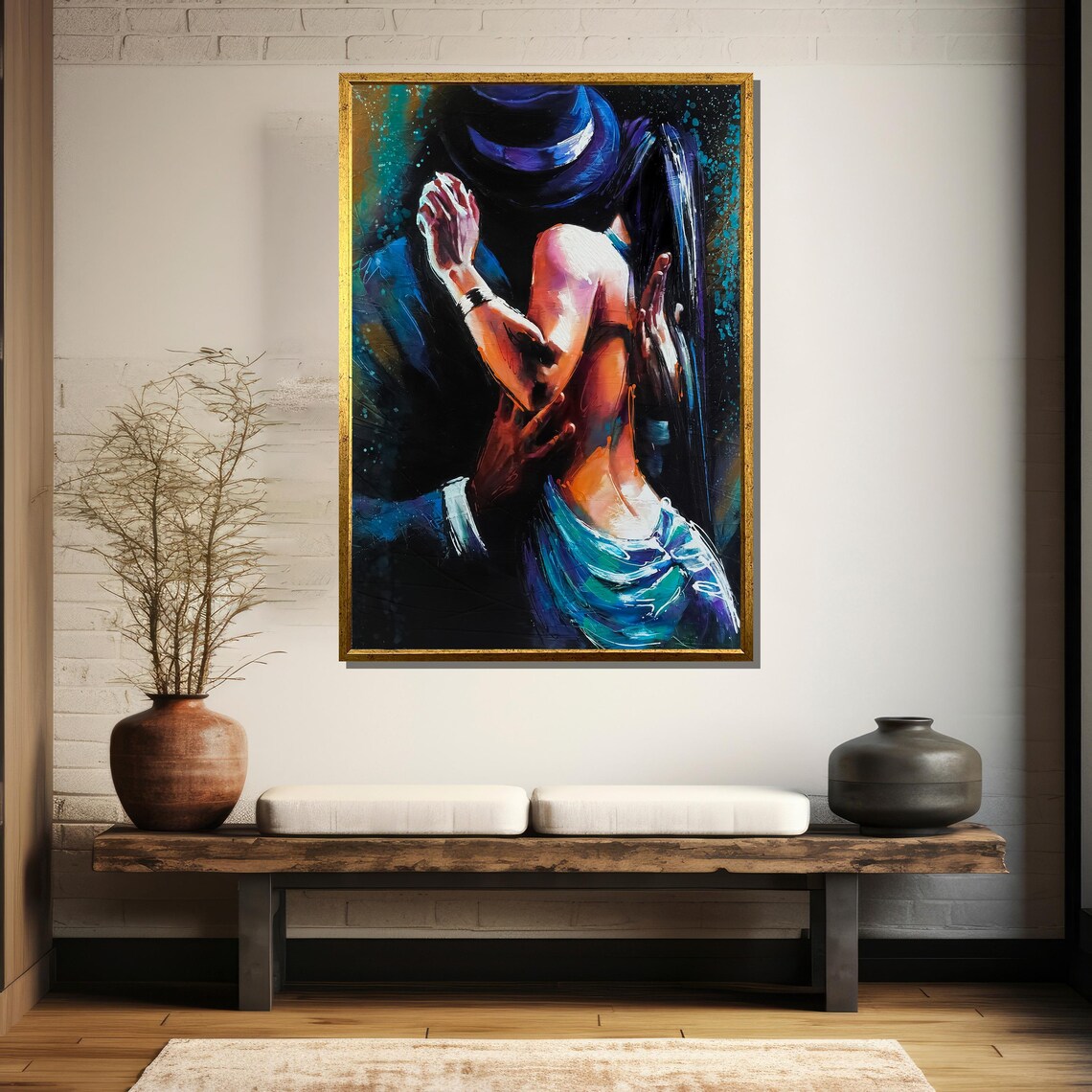 Passionate Tango Couple Embrace In Bold Colorful Strokes Poster - Image 5
