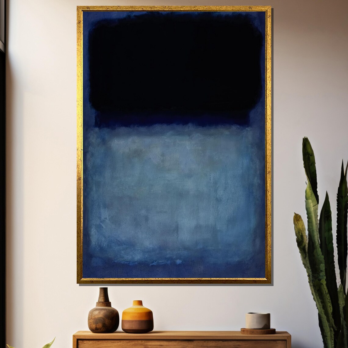 Rothko-Inspired Deep Blue and Black Color Field Abstract Art Poster