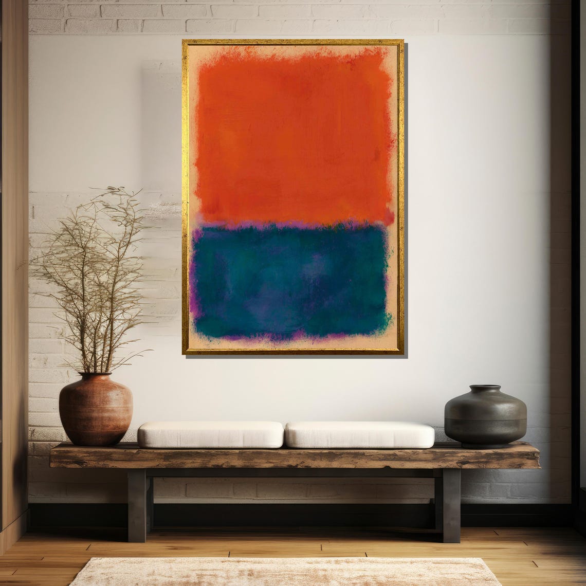 Vivid Orange Red Floating Over Deep Teal Abstract Color Field Poster - Image 5