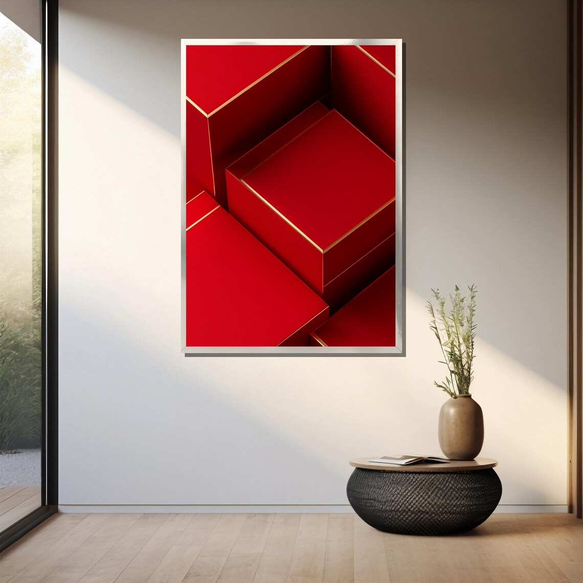 Luxury Red And Gold Wall Art Elegant Geometric Design Modern Minimalist Bold Abstract Decor Gift For Art Lovers - Image 3