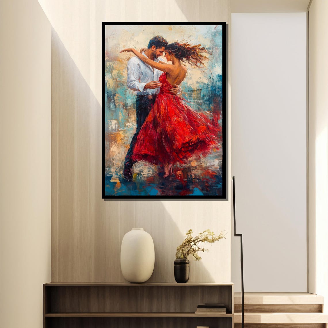 Fiery Flamenco Dance Painting Passionate Couple Dancing Vibrant Red Dress Art Unique Gift For Dance Lovers Romantic Wall Decor - Image 4