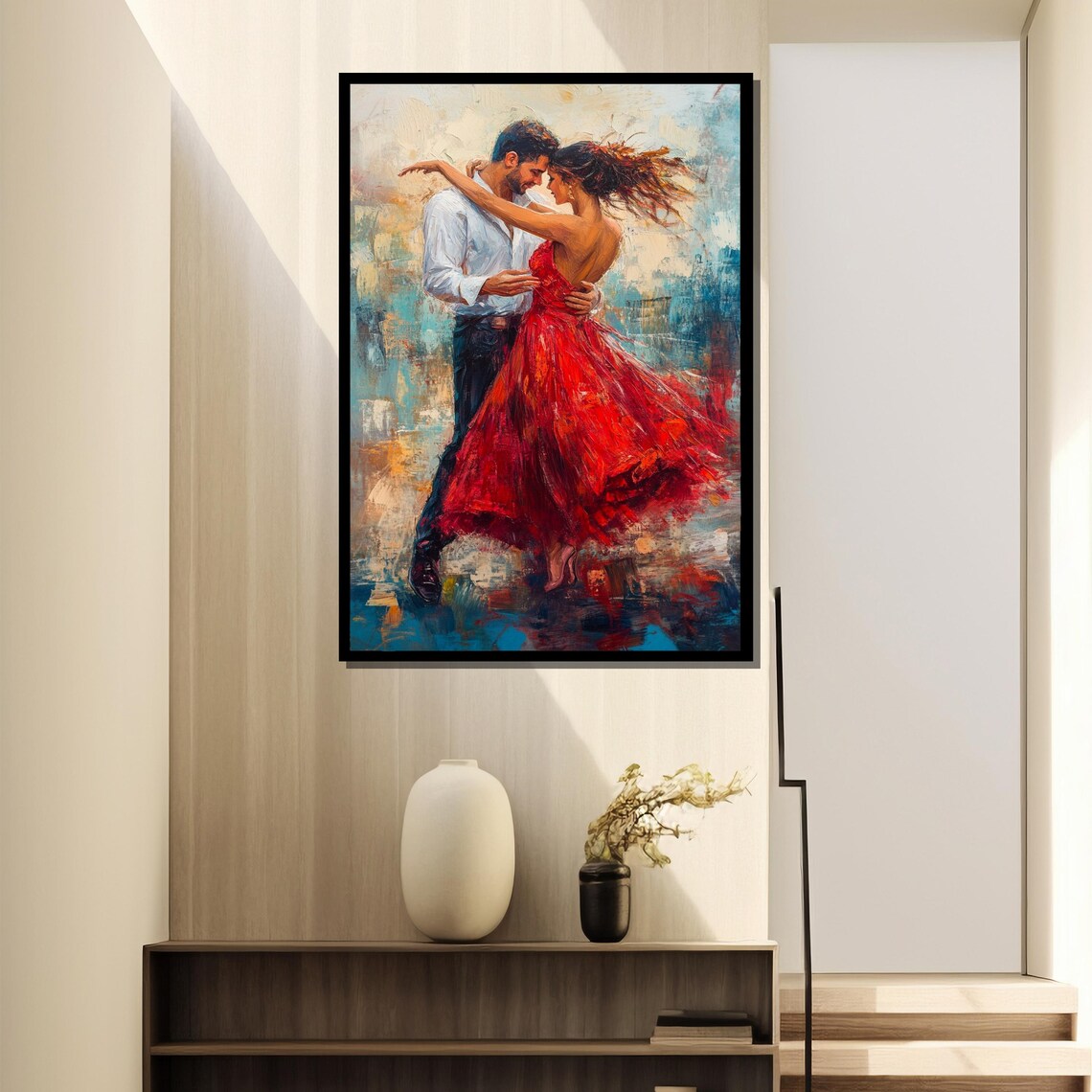 Passionate Fiery Red Dress Dancing Couple Romance Art Poster - Image 4