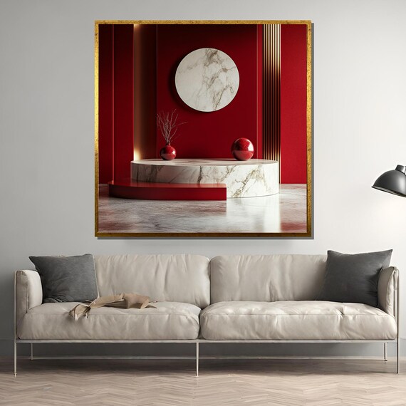Luxury Red And Marble Painting Elegant Modern Wall Art Minimalist Home Decor Contemporary Abstract Artwork For Art Lovers
