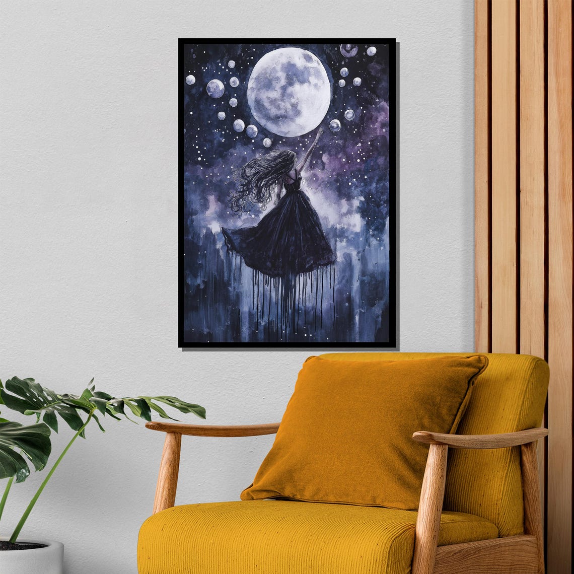 Moon Goddess Reaching for Full Moon Celestial Night Sky Poster - Image 4
