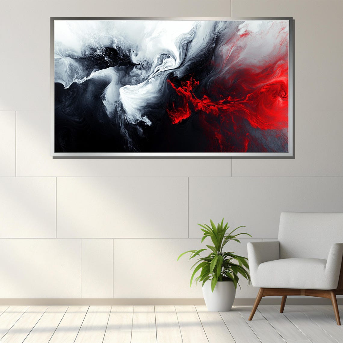 Bold Fluid Red Black and White Marble Smoke Abstract Art Poster - Image 3