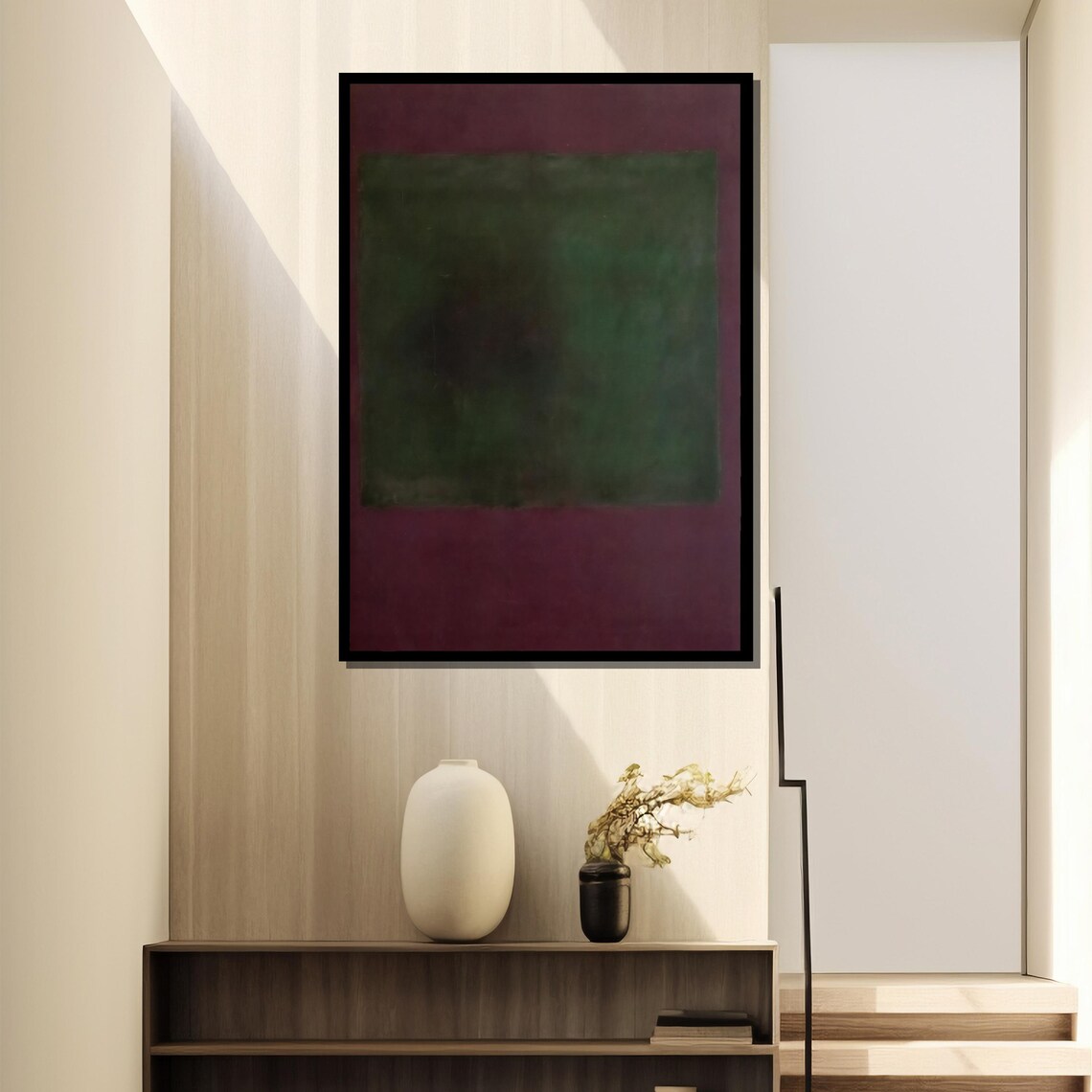 Deep Forest Green On Rich Maroon Abstract Color Field Poster - Image 4
