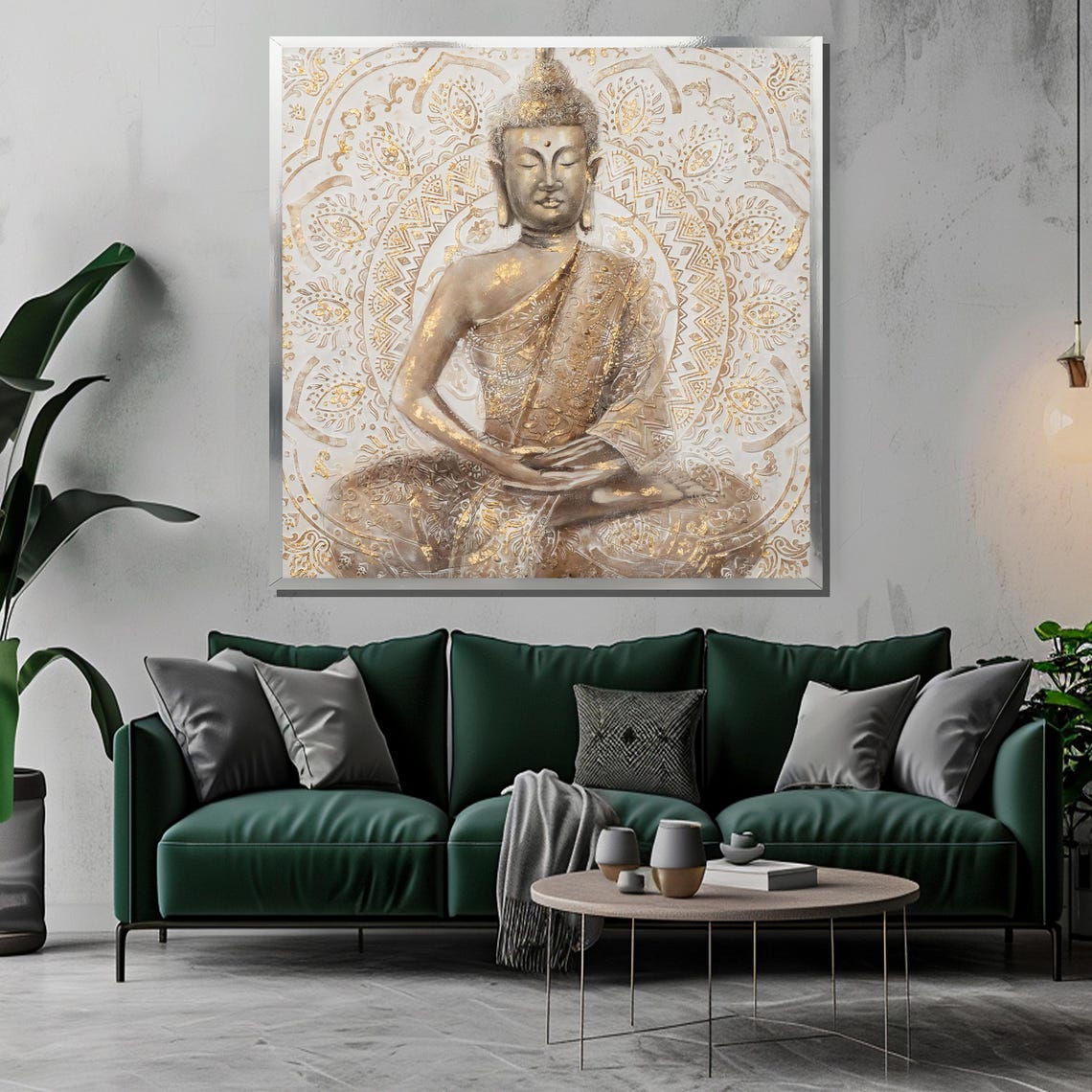Serene Golden Buddha Meditating Before Mandala Zen Wall Poster - Image 3