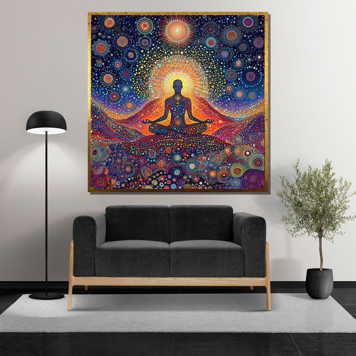 Meditating Silhouette Psychedelic Cosmic Dot Painting Poster - Image 5