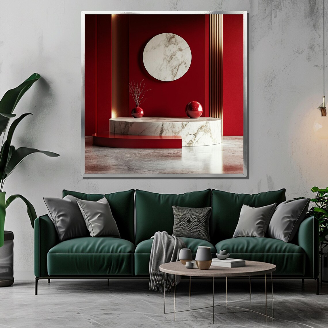 Red And Marble Minimalist Geometric Abstract Decor Art Print - Image 3