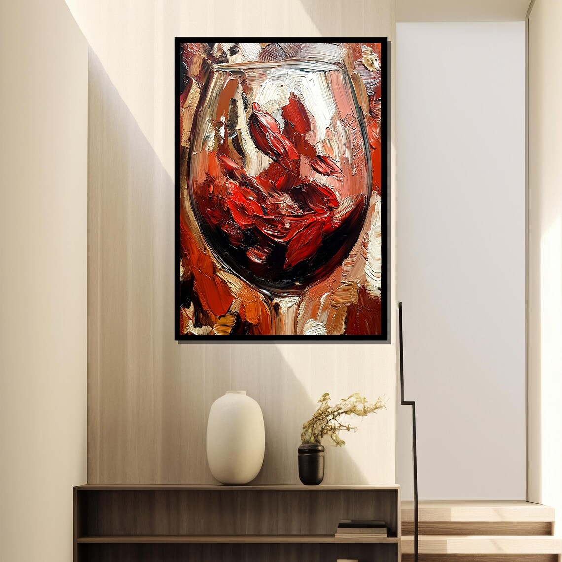 Bold Impasto Red Wine Glass Textured Abstract Painting Poster - Image 4