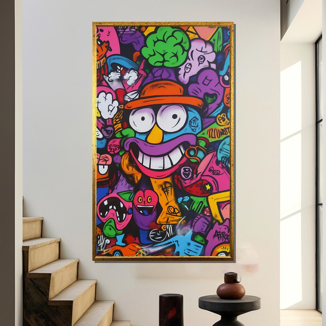 Grinning Cartoon Character Colorful Graffiti Street Art Poster