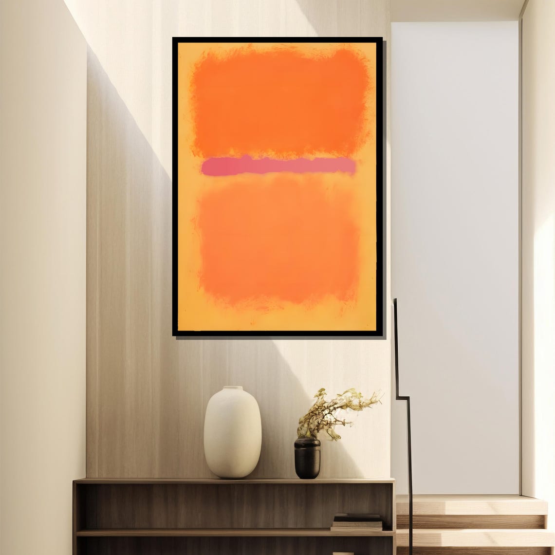 Warm Orange With Pink Stripe Layers Modern Abstract Art Poster - Image 4