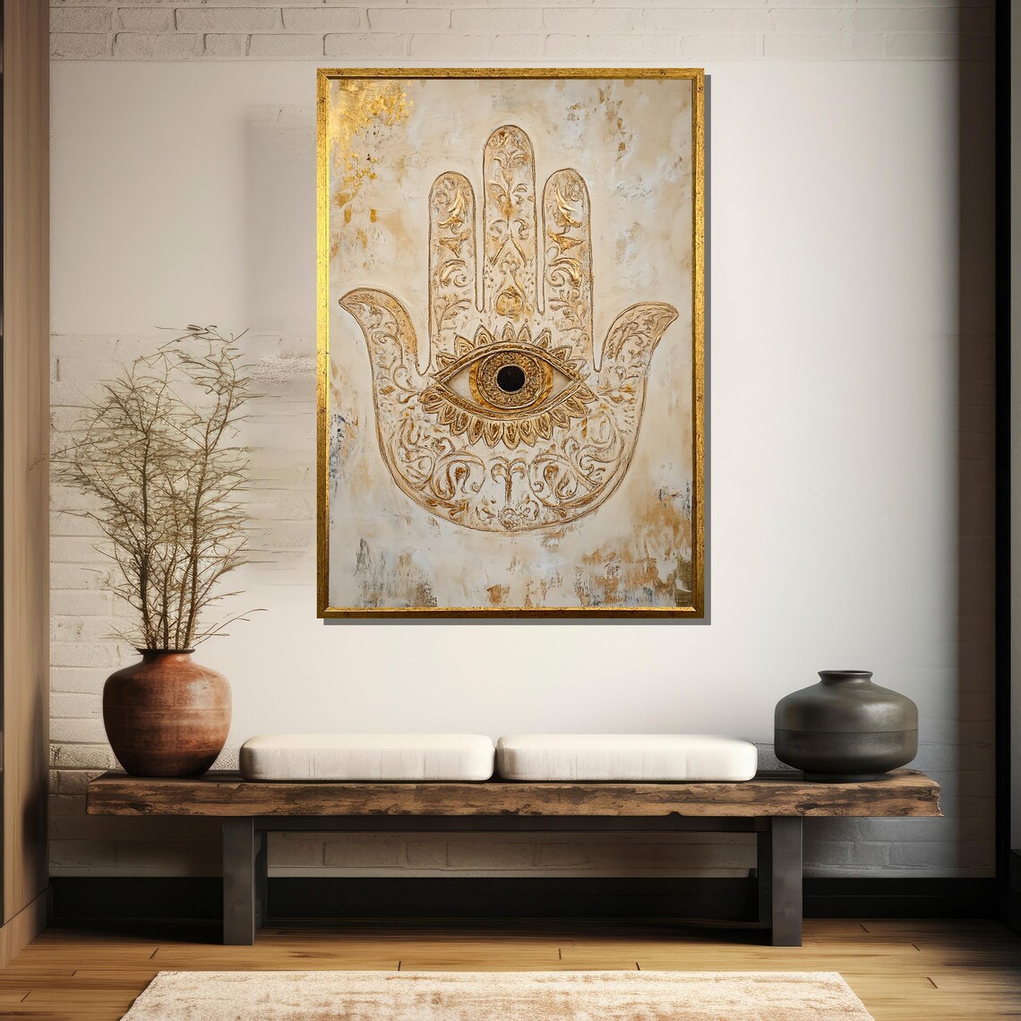Golden Hamsa Hand With Evil Eye Spiritual Protection Art Poster - Image 5