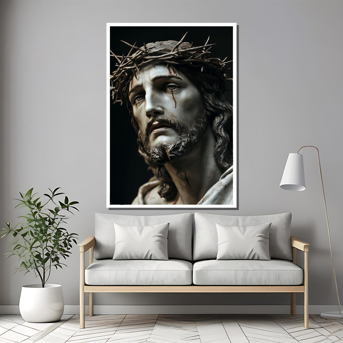 Jesus Wearing Crown of Thorns Dramatic Dark Devotional Poster - Image 2