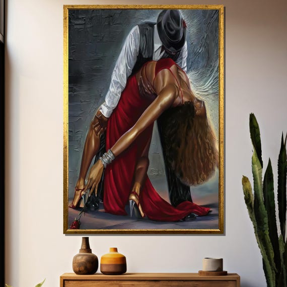 Passionate Tango Dance Painting Sensual Wall Art Gift For Dance Lovers And Romantic Home Decor