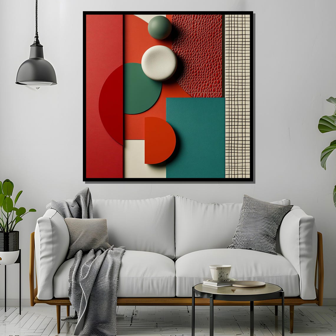 Modern Pop Art Geometric Painting Bold Abstract Wall Art In Red Green Beige Contemporary Home Decor Unique Gift For Art Lovers - Image 4