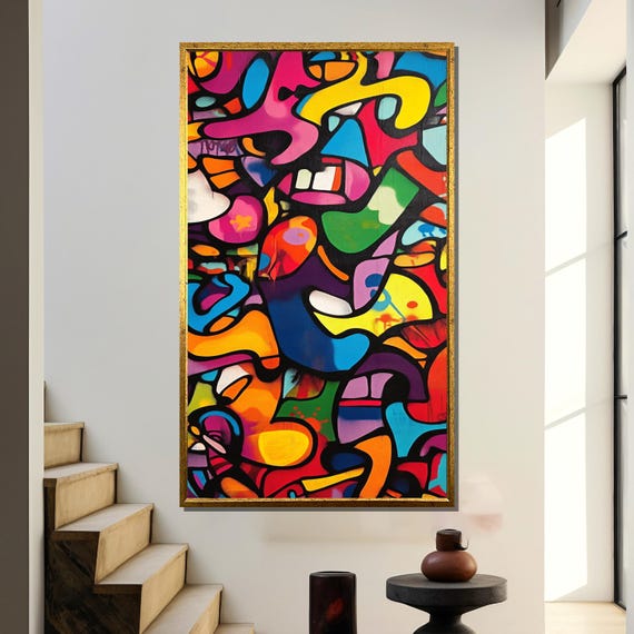 Colorful Abstract Graffiti Painting Vibrant Urban Street Art Modern Pop Art Wall Decor Contemporary Bold Artwork Unique Gift Idea