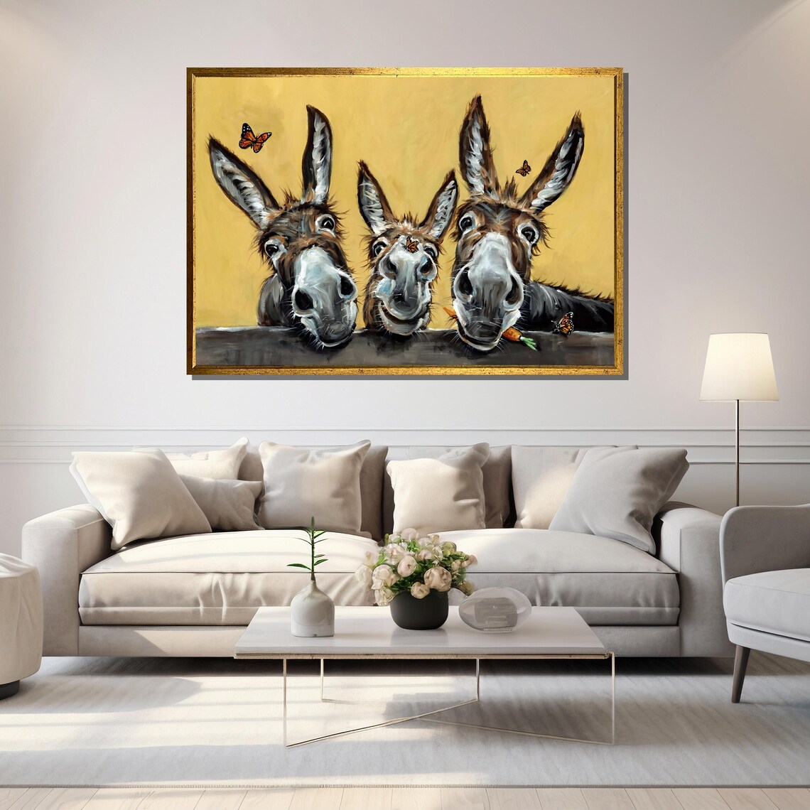 Three Playful Donkeys Peeking Over Wooden Fence Humor Wall Poster - Image 5