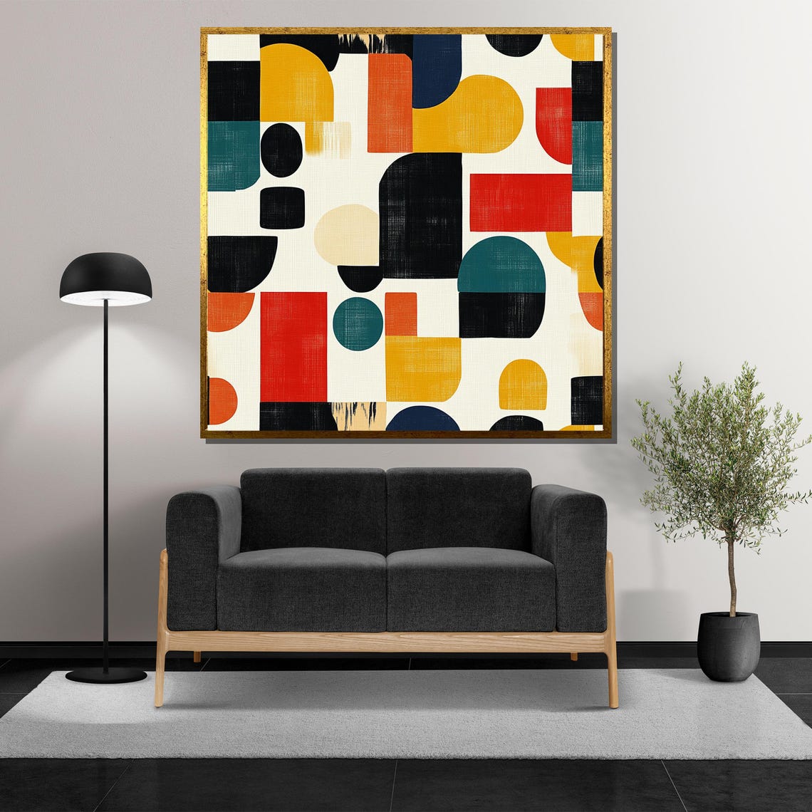 Mid Century Modern Geometric Painting Abstract Retro Wall Art Colorful Home Decor Gift - Image 5