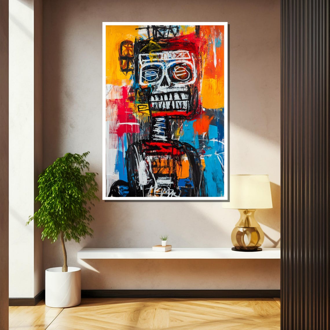 Basquiat Inspired Skull Painting Abstract Expressionist Art Graffiti Street Art Print Bold Urban Wall Decor Modern Statement Gift - Image 2