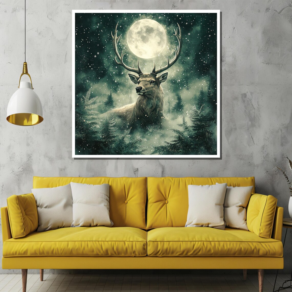 Majestic Stag with Grand Antlers Under Full Moon in Snowy Forest Poster - Image 2